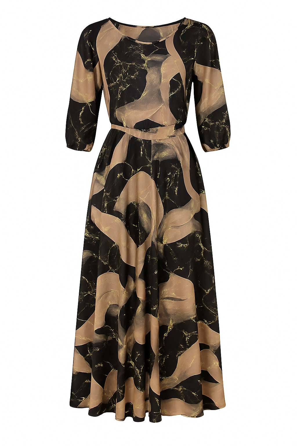 Sara | Robe Élégante à Imprimé Marbré Noir et Beige