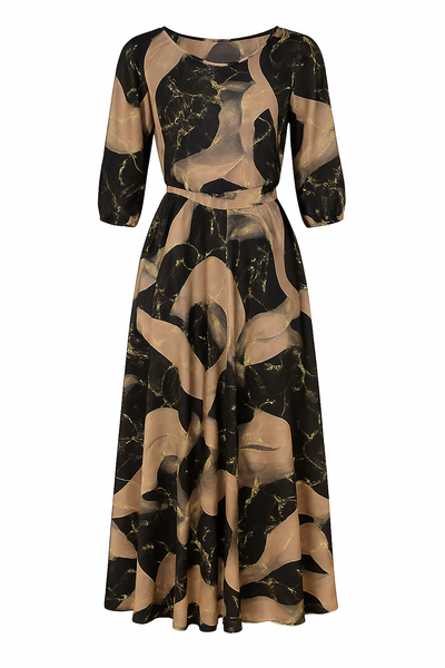 Sara | Robe Élégante à Imprimé Marbré Noir et Beige