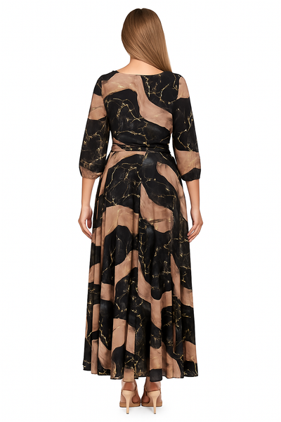 Sara | Robe Élégante à Imprimé Marbré Noir et Beige