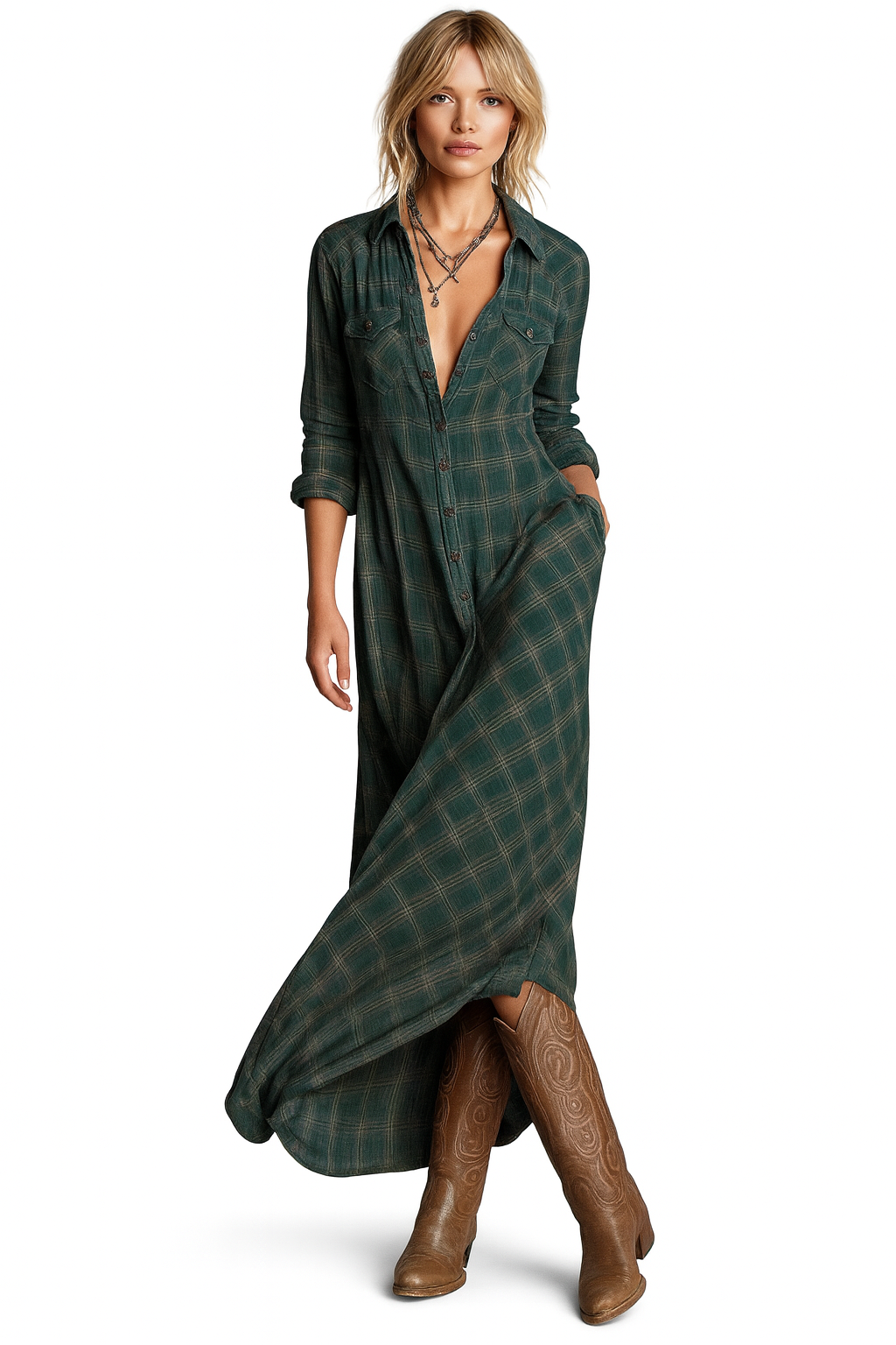 Elena | Robe longue à carreaux au charme intemporel.