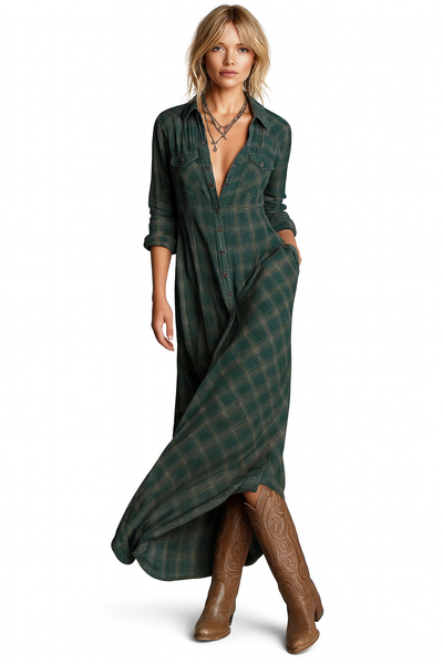 Elena | Robe longue à carreaux au charme intemporel.